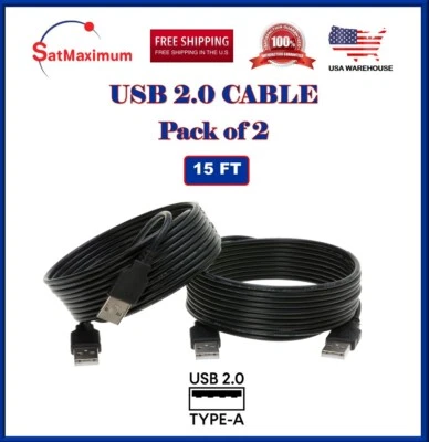 2-Pack – 15FT USB 2.0 Cable A-Male/A-Male High-Speed Data Transfer/Charging Cord - Image 1 of 4