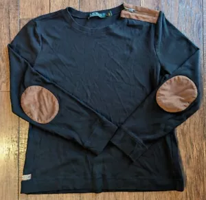 Women's LRL Ralph Lauren Black Brown Top Large Elbow Patch Shirt Shoulder Zip XL - Picture 1 of 17