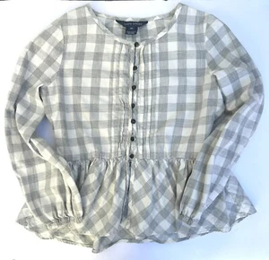 Ralph Lauren Girls Top 6x Peplum Flannel Long Sleeve Cotton Gray Check Print - Picture 1 of 12