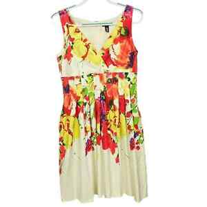 New Directions Dress Womens 10 Watercolor Floral Sleeveless V-Neck Pleated Lined