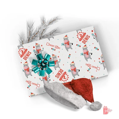 Nombre Personalizado Travieso o Bonito Personalizado Navidad Bailando Vacas Envoltura Rollo de Papel Foto 1 de 4