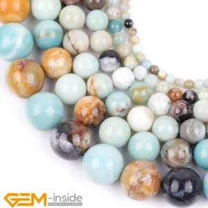 Round Natural Multicolor Amazonite Stone Loose Beads For Jewellery Making 15" AU - Picture 1 of 43