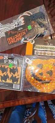 3 DECORACIONES DE HALLOWEEN DE COLECCIÓN 25 MURCIÉLAGOS, PANCARTA HOLOGRÁFICA, GUIRNALDA DE MURCIÉLAGOS Foto 1 de 4