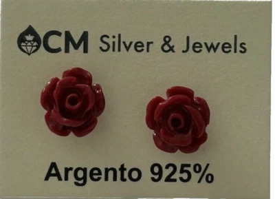 Orecchini Chiodo con Rosa, in Argento 925  SPEDIZIONE GRATUITA - Immagine 1 di 3