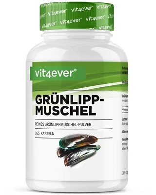 VIT4EVER Grünlippmuschel Konzentrat - 365 Kapseln á 600mg Neuseeland ohne Zusätze