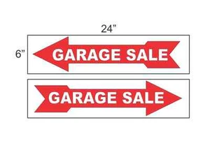GARAGE SALE ARROW RED 6"x24" Plastic SIGNS Buy 1 Get 1 FREE 2 Sided - Picture 1 of 4