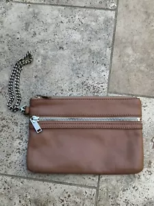 Kurt Geiger Brown Zipped Leather Clutch Bag with Chain Wrist Hand Bag. - Picture 1 of 8