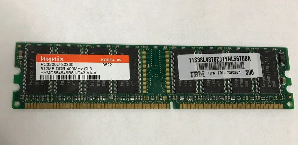 Hynix 512MB DDR 400MHZ HYMD564646B8J-D43 73P2684 - Image 1 of 1