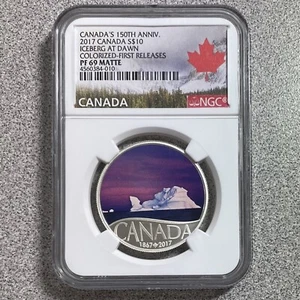 Canadá 150 aniversario ICEBERG AT DAWN 2017 coloreado primer lanzamiento NGC PF69 - Imagen 1 de 2