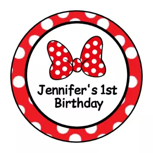 Adesivi fiocco Minnie per un topo festa compleanno, etichette, etichette, personalizzati - Foto 1 di 1