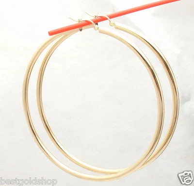 3" 75mm Large Shiny Plain Hoop Earrings REAL 10K Yellow Gold 3mm FREE SHIPPING - Изображение 1 из 4