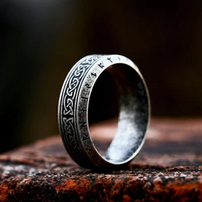 Men Women Vintage Celtic Knot Wedding Ring Solid Titanium Retro Viking Rune Ring - Image 1 of 4
