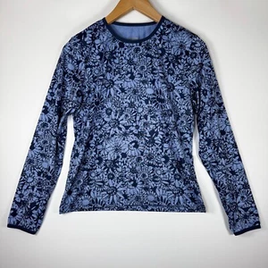 Top donna vintage Patagonia Capilene base strato piccolo blu floreale made in USA - Foto 1 di 11