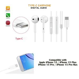 USB Type C Earphones Mic Control for Apple iPhone 16 16 plus 16 Pro 16 Pro Max - Bild 1 von 2