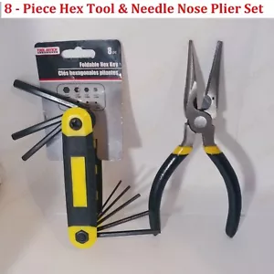Hex Key Tool & Needle Nose Pliers Set - Foldable 8-Piece Hex Key Set Ships Free - Picture 1 of 11