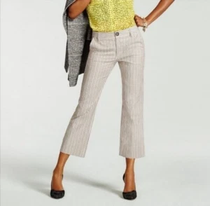 CAbi Pants Striped Tick Tock Crop Wide Leg Tan Navy Blue Pinstripe #5316 14 - Picture 1 of 5
