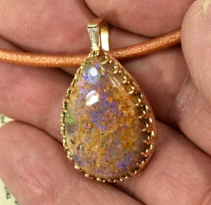 14 Karat yellow Gold Louisiana Opal & Natural Diamond Custom Made Pendant - Picture 1 of 17