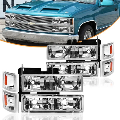 for 94-98 Chevy Silverado Tahoe Suburban Headlights +Bumper+Signal Corner Amber - Imagem 1 de 4