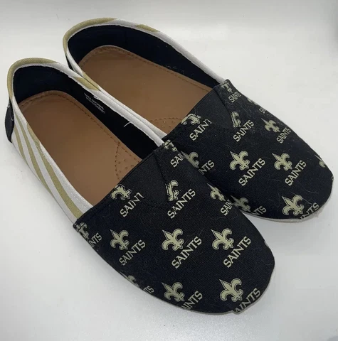 NO Saints Women's Black Gold Football Slip On Canvas Shoes Fleur de Lis Size 8 Cover