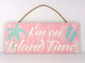 NAUTICAL I'M ON ISLAND TIME PALM TREE FLIP FLOP DECORATIVE BEACH BAR WALL SIGN - Picture 1 of 2