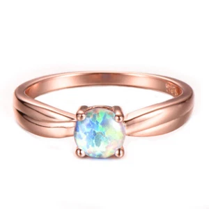 Classical Round Cut White Fire Opal Rose Gold Plated Silver Woman Ring Size 7-10 - Picture 1 of 6