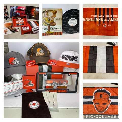CLEVELAND BROWNS SEASON TICKET HOLDER PAINTER’S CAP HAT FLAG BLANKET LOT SET!!! Cover