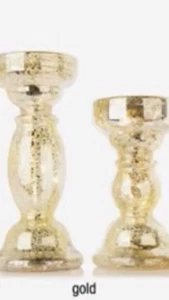 Winter Lane Set of 2 Lighted Mercury Glass Finish Candleholders  Gold - Picture 1 of 3
