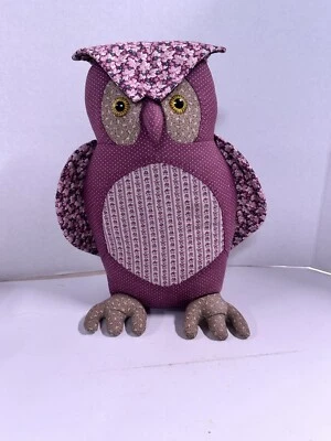 Vintage Handmade Owl Plush Stuffed Animal Vintage 90s Fabric Kitschy Cottage 10” - Image 1 of 4