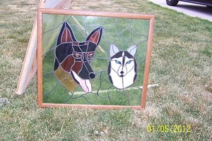 BUNTGLASFENSTER DEUTSCHER SCHÄFERHUND UND SIBIRISCHER HUSKY HUND KANN VERSENDEN! - Bild 1 von 1