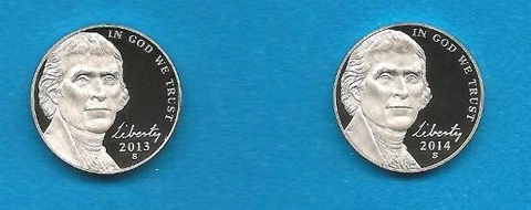 2013 S AND 2014 S GEM PROOF Jefferson Nickels - TWO COINS Cover