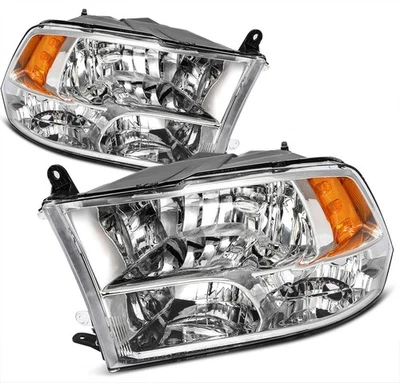 Headlights Assembly Pair For Dodge Ram 1500 2009-2018 Chrome Housing Headlamp - Image 1 of 4