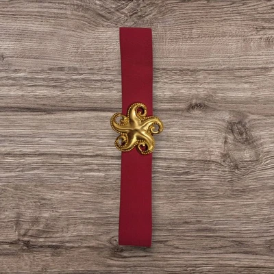 Vintage Elastic Stretch Belt Starfish Medallion Buckle Gold Y2k Statement - Image 1 of 4