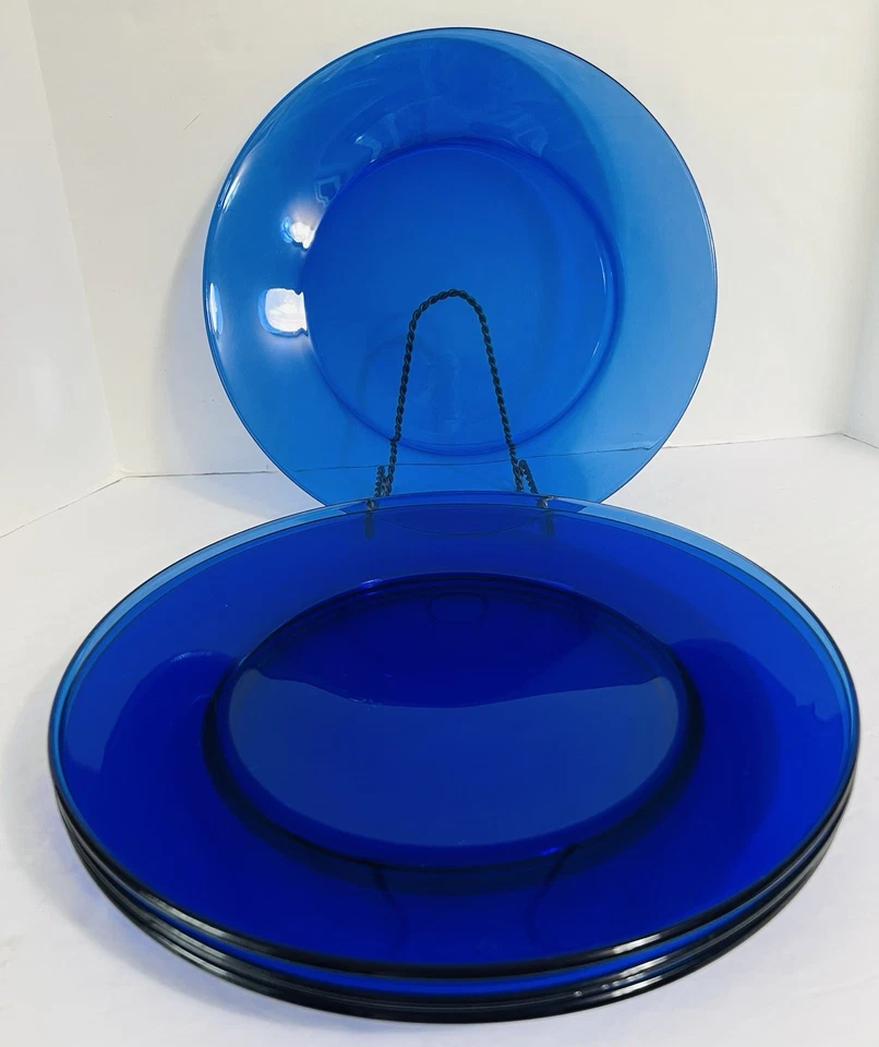 De Colección Juego De 4 Platos Cargador De Vidrio Azul Cobalto 13", Cena, Picar ~ ¡Hermoso! Foto 1 de 4