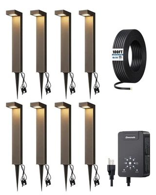 DEWENWILS 12V Landscape Lighting Kit 120W Transformer 8 Path Lights 100FT Wire - Изображение 1 из 4
