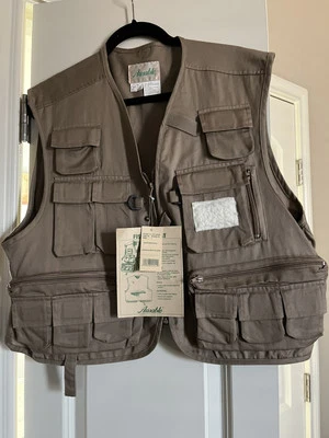 AUSABLE Adult L Khaki River Fly Fishing VEST Utility Multi-Pocket Tackle New! - Image 1 of 4