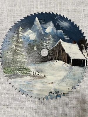 Hoja de sierra pintada vintage firmada por artista Foto 1 de 2