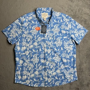 St John's Bay Men's Hawaiian Shirt XXL No Tuck NWT Woven Blue Palm Tree Print - Picture 1 of 5