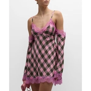 Moschino Jeans Viscosa Cuadros Encaje Vestido US8 - Imagen 1 de 3