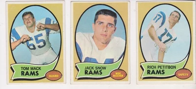 THREE 1970 Topps #44 JACK SNOW/#151 TOM MACK/#203 RICH PETITBON Los Angeles Rams - Image 1 of 2