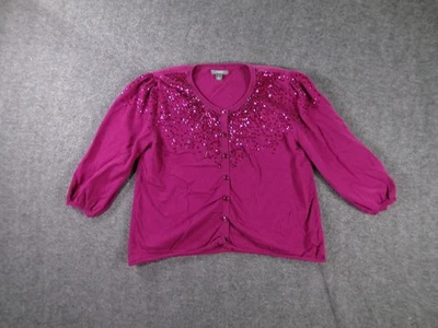 Cárdigan para mujer Apt9 L lentejuelas adornado botón delantero cuello redondo magenta Foto 1 de 4
