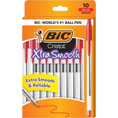 BIC Cristal Xtra Smooth Ballpoint Pen, Medium Point, 1.0 Mm, Red Ink, 10 Count - Image 1 of 4