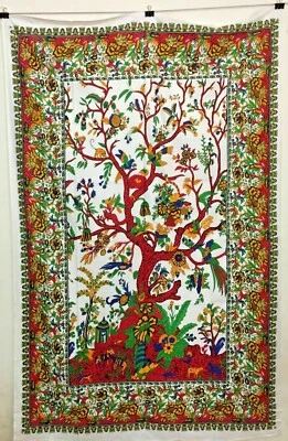 Indian Bedspread Twin Wall Hanging Tapestry Home Decor Tree Of Life Print Throw  - Image 1 of 3