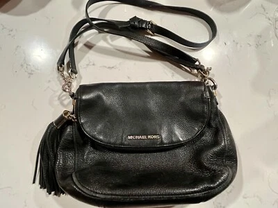 Michael Kors Black Soft Leather Bedford Tassel Crossbody Shoulder Bag GUC! - Image 1 of 4