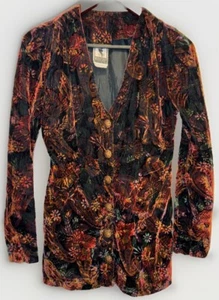 Damen Samt Blumen Jacke Gr. S schwarz Fee Velour Boho Hippie NEU WORK SHOP - Bild 1 von 14