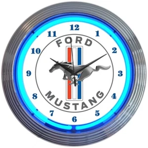 Insegna Orologio Neon Illuminazione da Parete Neonetics 15" Ford Mustang - Foto 1 di 2