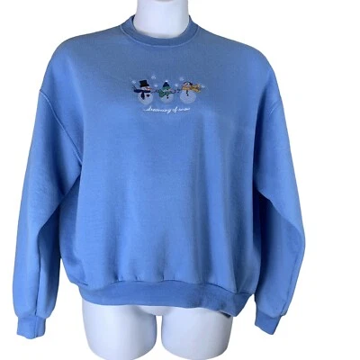 Sudadera Vintage XL Jerzees Azul Bordado Muñecos de Nieve Soñando con Nieve Cuello Redondo Foto 1 de 4
