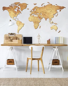 Mapa del mundo de madera clásico con fronteras y nombres de país map, wood map world map - Imagen 1 de 12