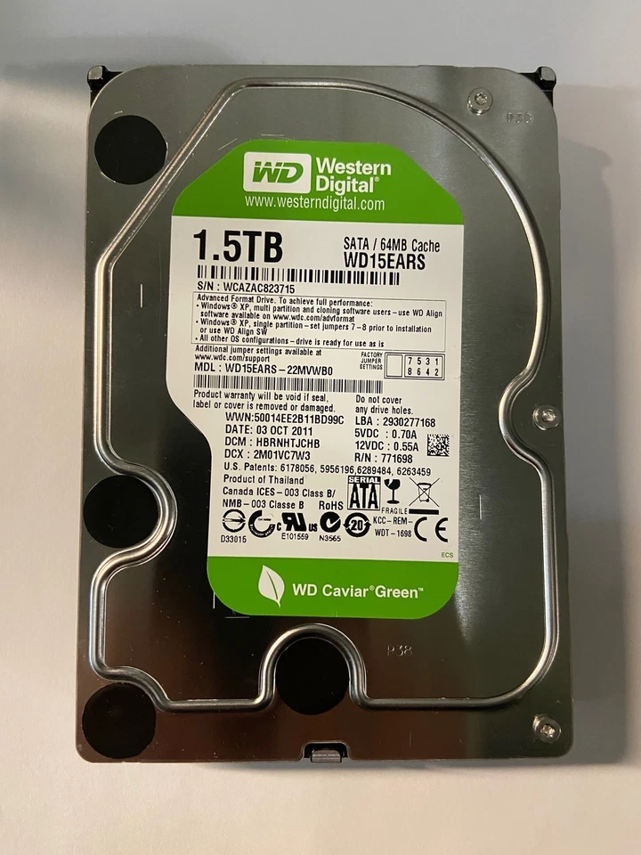 WD15EARS-22MVWB0 - Western Digital 1.5TB 5400 RPM SATA 3.5" HDD - Image 1 of 1