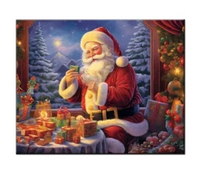 Christmas Home Wall Art Decor,Vintage Santa Claus Oil Painting Printed On Canvas - Picture 1 of 8