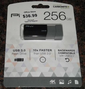 PNY 256 GB USB 3.0 FLASH DRIVE BACKWARDS 2.0 COMPATIBLE NEW 4K ULTRA HD - Picture 1 of 2